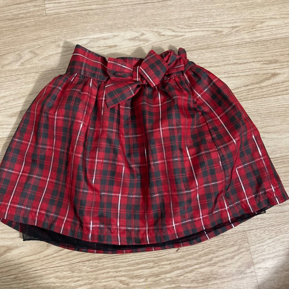 Cherokee Plaid Skirt Kids S 6/6X Red Bow Accent Holiday Sparkle‎
